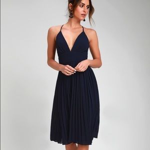 Lulu’s Love Me To The Moon Navy Pleated Midi Dress
